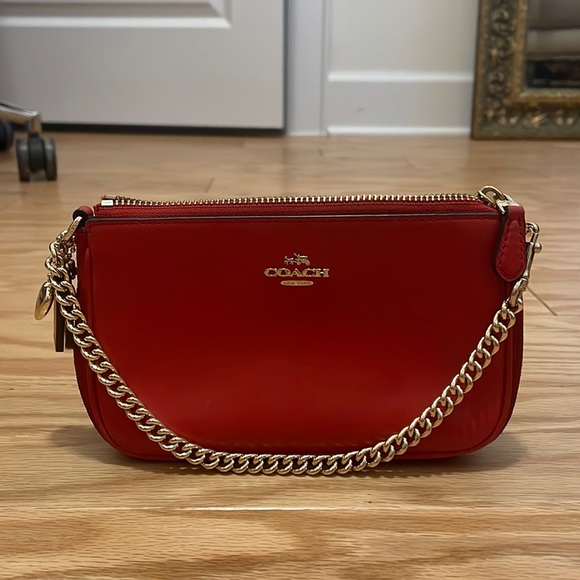 Coach Handbags - Coach x Selena Gomez Red Leather and Suede Purse  W/ Gold Tone Chain